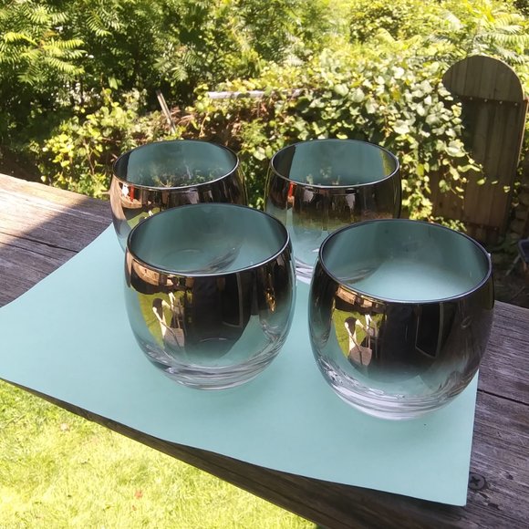 Mid century modern silver fade rolly polly glasses Four glasses set A - Picture 6 of 16